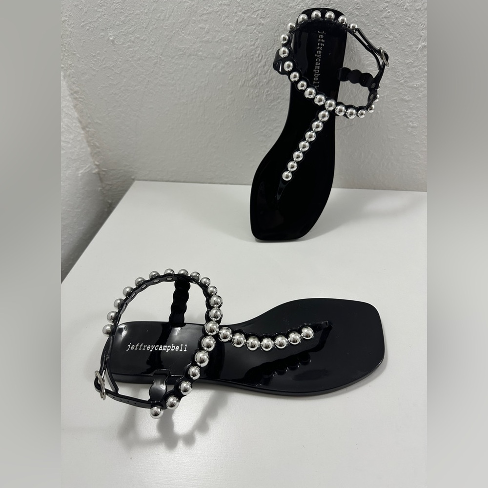 Jeffrey Campbell Plated Embellished Jelly Sandal in black w/silver Sz 9 no box - Picture 6 of 7